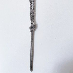 Long Silver Chain Knotted Necklace with Clasp